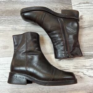La Canadienne Womens Brown Leather Ankle Boots Square Toe Side Zip Size 7 Canada